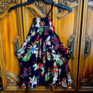 Tropical flowered themed tank top style blouse.